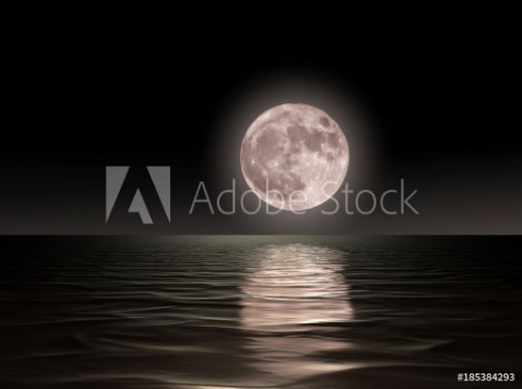 Bild på Red moon rising on the ocean